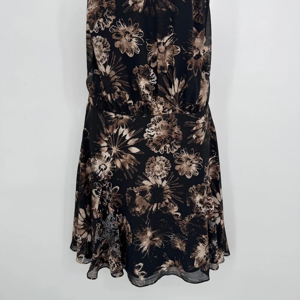 Free People Katerina Mini Dress Large Black Floral Halter Neck Boho Party Chic